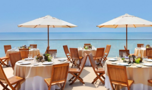 Outdoor eating area on beach